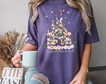 Camiseta Comfort Colors® El lugar más feliz del mundo, camiseta con el castillo de Disneyland, camiseta con el globo de Mickey, camiseta con el Reino Mágico de Disney, camiseta con el castillo de Disney