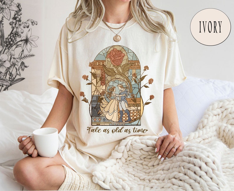 Comfort Colors® Vintage Tale as Old as Time Shirt, Retro Beauty and the Beast T-Shirt, Disney Princess Shirt, Belle Beauty Princess Tees image 1