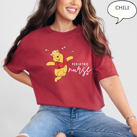 Comfort Colors® Pooh Pediatric Nurse T-Shirt, Nurse Shirt, Winnie The Pooh Nurse Shirt, Pediatric Nurse Gift