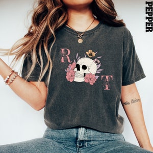 Comfort Colors® R T Floral Skull Shirt, Radiologic Technologist T Shirt, Rad Tech Shirt, Radiology Skeleton Shirt, Rad Tech Skull Shirt