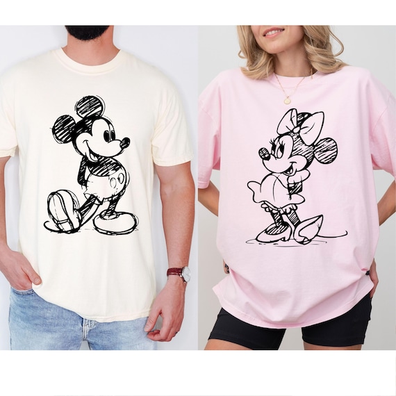 Comfort Colors® カップルシャツ、ミッキー＆ミニーシャツ、スケッチ