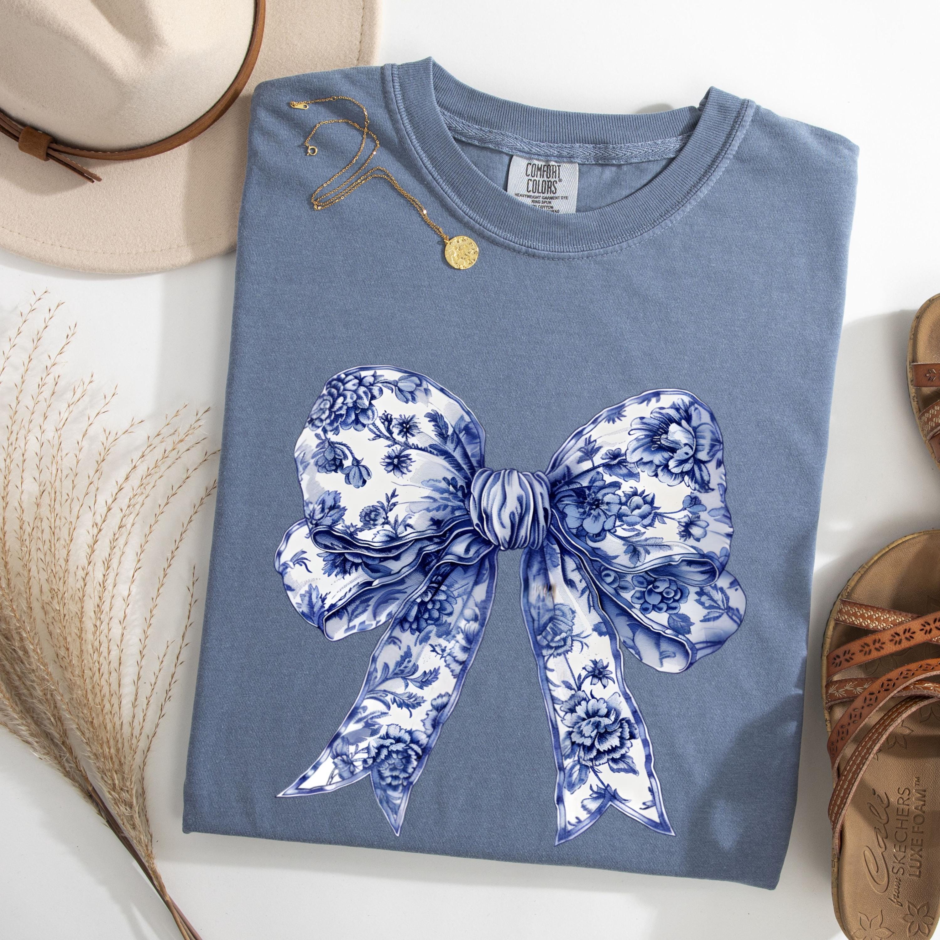 Comfort Colors® Floral Bow T-shirt, Coquette Blue Bow Shirt