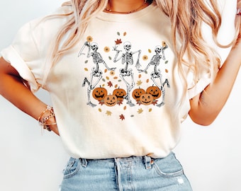 Comfort Colors® Dancing Skeleton T-Shirt, Halloween Skeleton Shirt, Halloween Pumpkin Shirt, Funny Skeleton Shirt, Halloween Party Shirt