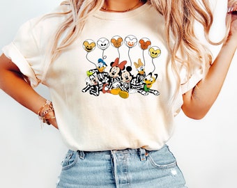 Comfort Colors® Mickey And Friends Halloween Shirt, Halloween Balloons T-Shirt, Disney Halloween Shirt, Mickey Skeleton Shirt, Halloween Tee