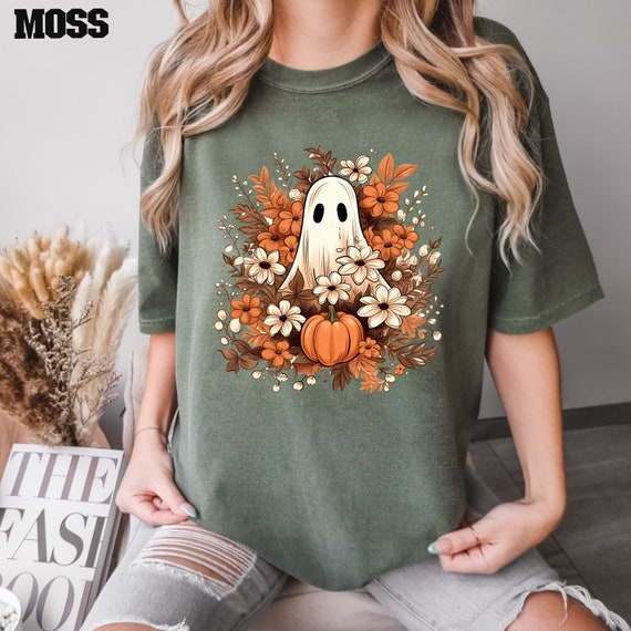 Comfort Colors® Floral Ghost Shirt, Cute Ghost T Shirt, Halloween Ghost Shirt, Funny Halloween Shirt, Pumpkin T Shirt, Halloween Gift