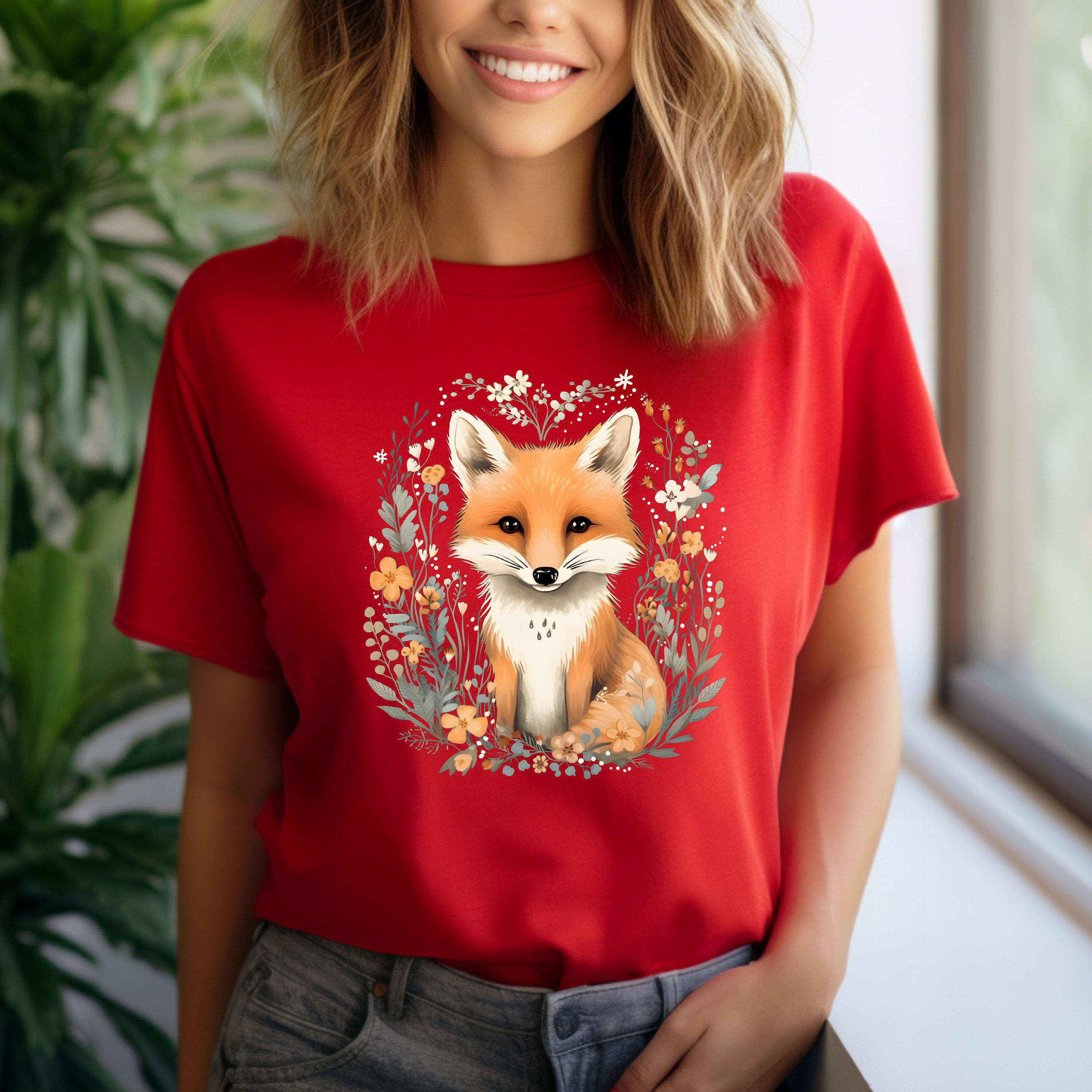 Fuchsia Fox Comfort Colors® Cute Fox T Shirt, Flower Shirt, Floral Fox Shirt ...