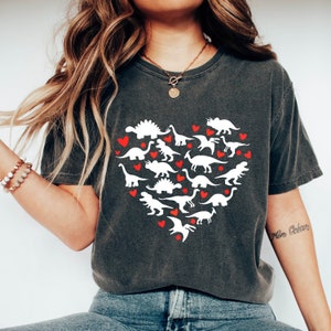 Comfort Colors® Dinosaur Heart Shirt, Love Heart T-Shirt, Valentine Dinosaur Shirt, Valentines Shirt, Valentine&#39;s Day Shirt, Funny Dinosaurs