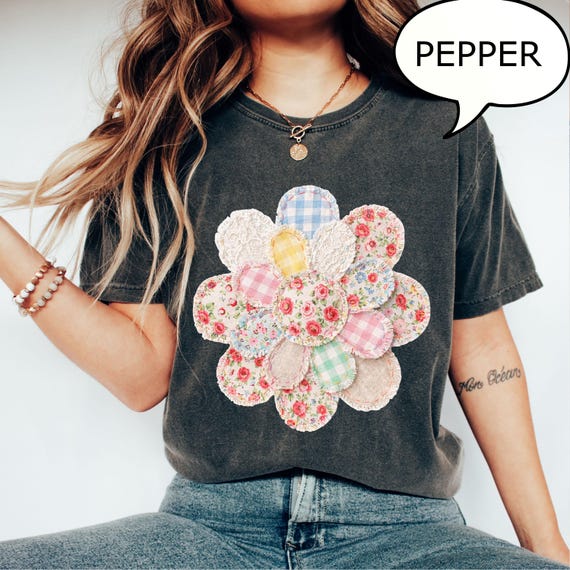 Comfort Colors® Faux Patchwork Daisy Flower T-shirt, Floral Summer