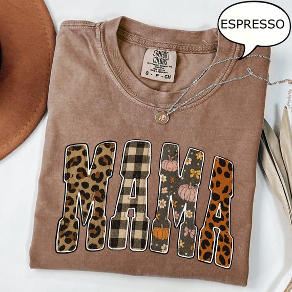 Comfort Colors® Leopard Mama T-Shirt, Pumpkin Mama Shirt, Checkered Mama Shirt, Halloween Mama Gift, Fall Mama Shirt