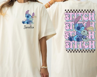 Comfort Colors® Disney Stitch T-Shirt, Custom Stitch Shirt, Personalized Disney Shirt, Checkered Stitch Shirt