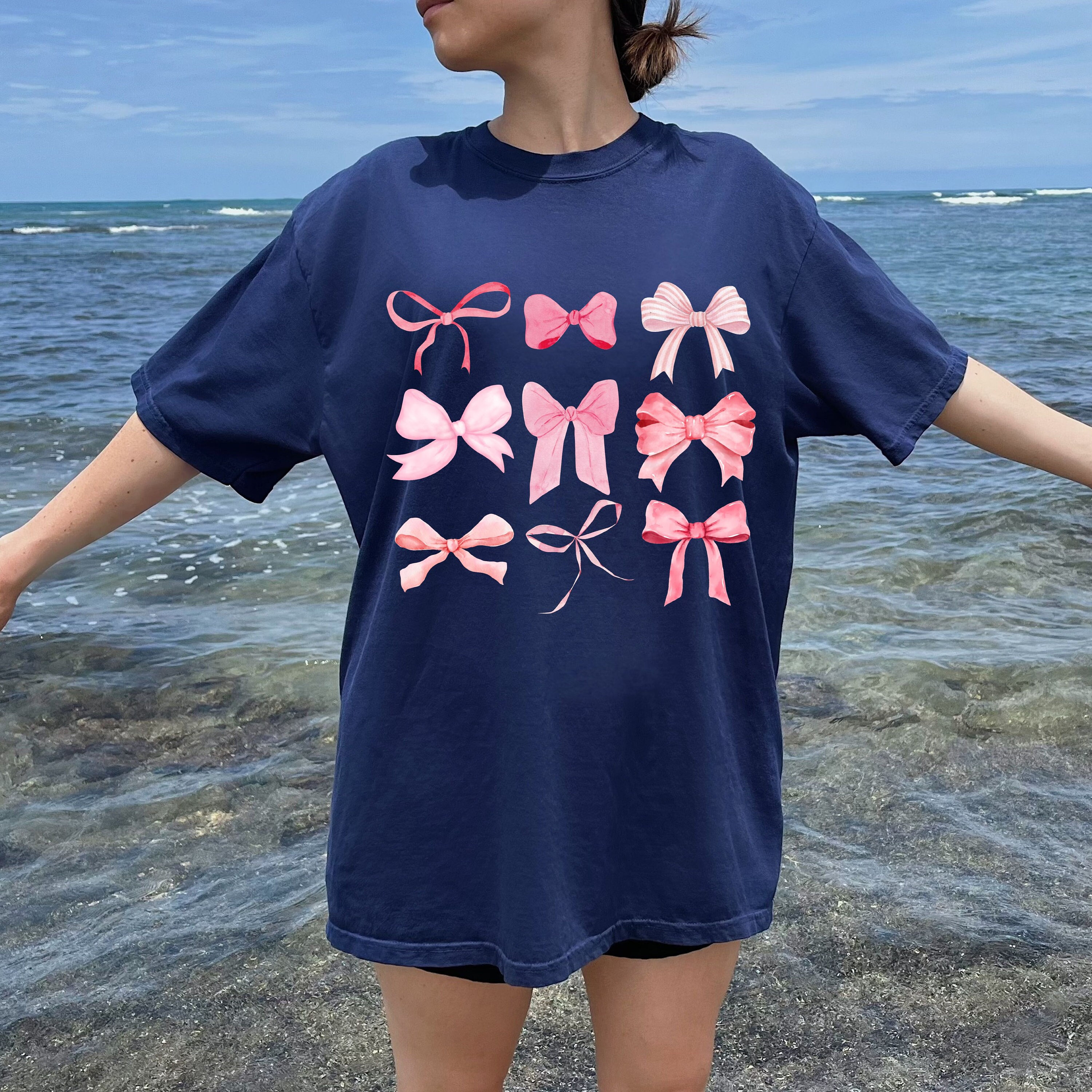 Comfort Colors® Bow T Shirt, Pink Bow Shirt, Cute Ribbon Shirt
