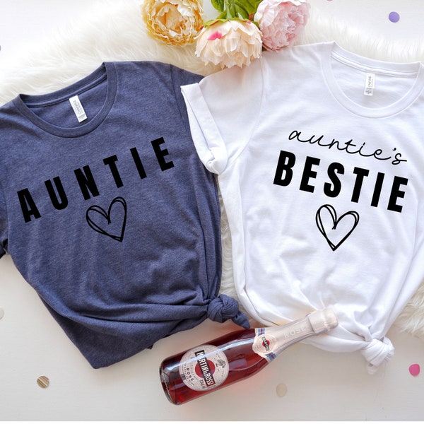 Comfort Colors® Auntie and Aunties Bestie T-Shirts, Aunt Niece Shirts, Best Gifts for Aunt, Pregnancy News Shirt, Auntie and Bestie Shirt