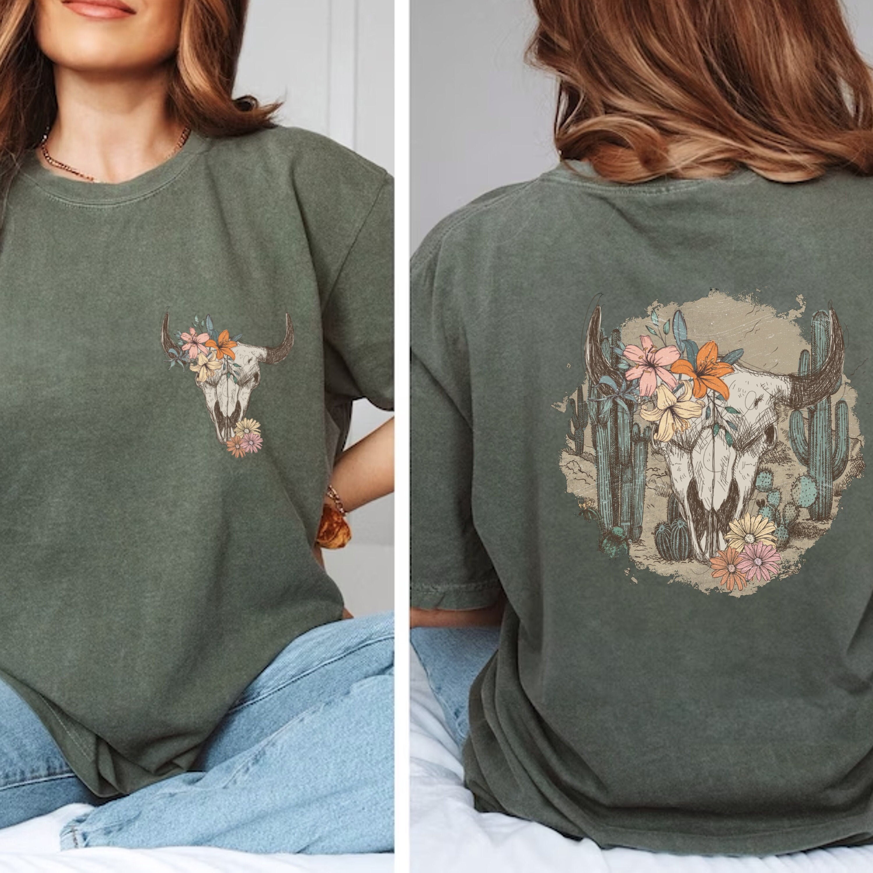 Comfort Colors® Vintage Cow Skull Shirt, Floral Cow Skull Shirt, Country Music Shirt, Western Music Shirt, Western T Shirt, Gift For Her