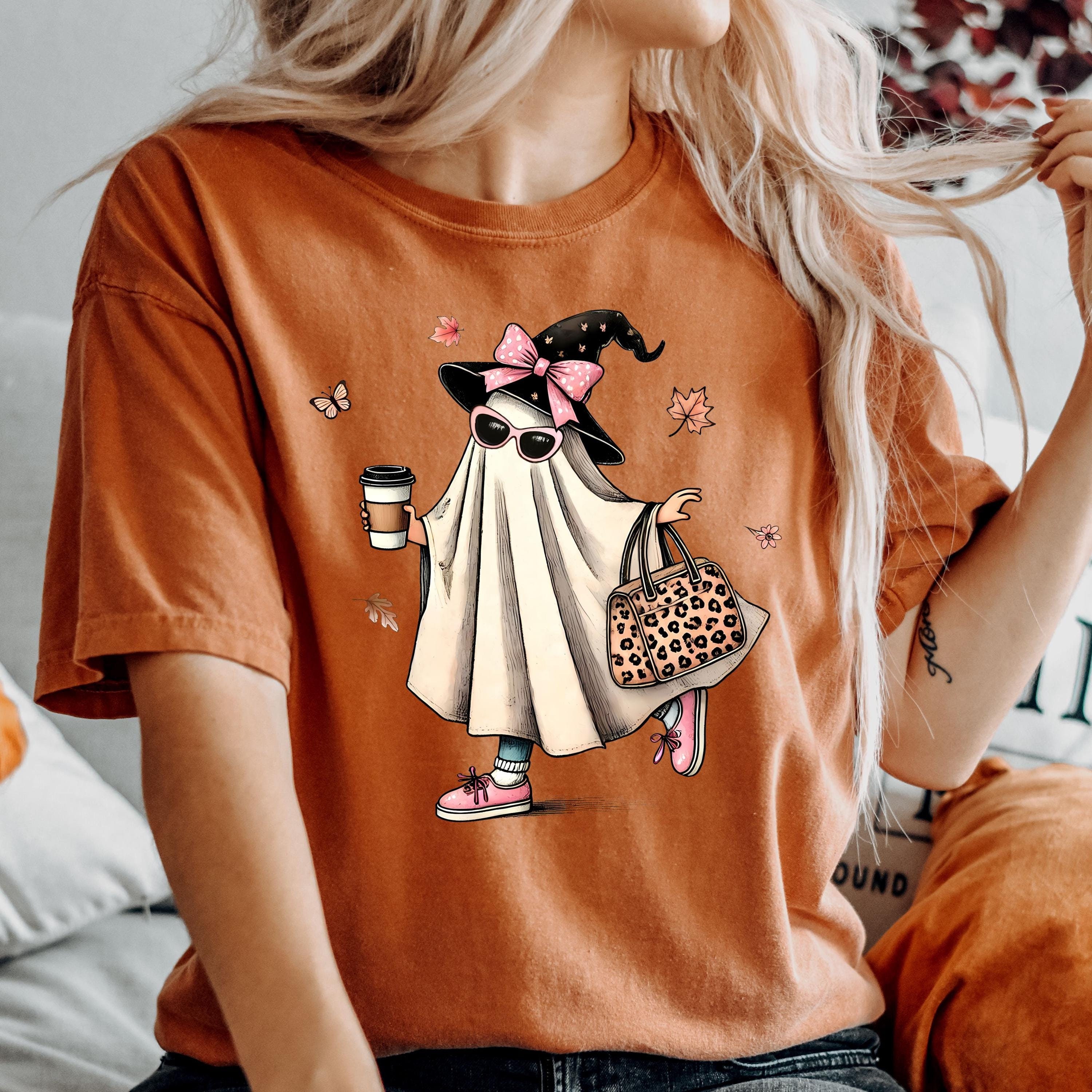 Comfort Colors® Coffee Lover Ghost T-Shirt, Cool Ghost Shirt, Halloween Ghost Shirt, Coffee Lover Gift, Cute Ghost Shirt