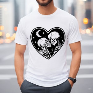 Camiseta con corazón de esqueleto Comfort Colors®, camiseta con corazón de San Valentín, camiseta con carta del tarot, camiseta unisex, camiseta con amantes de los esqueletos, camiseta del día de San Valentín