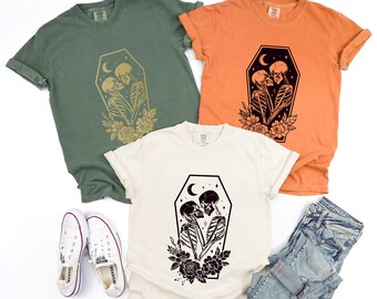Comfort Colors® Camisa de esqueleto floral, camisa de esqueleto nocturno, camiseta del día de San Valentín, camisa de San Valentín, camisa de esqueleto, camiseta unisex