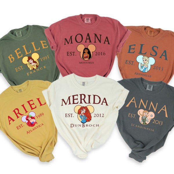 Comfort Colors® Disney Princesses Shirts, Princess Belle, Princess Moana, Princess Elsa, Princess Anna, Princess Ariel, Princess Merida