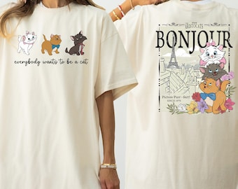 Comfort Colors® Disney Aristocats Bonjour T-Shirt, Disney The Aristocats Marie Cat Shirt, Cat Lovers Gift, Animal Kingdom Shirt