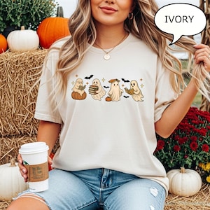 Comfort Colors® spökläsningsbok-t-shirt, Halloween-spöke-tröja, bokälskare-present, Halloween-skjorta för lärare, söt spöke och bok-tröja bild 7