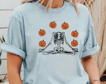 Comfort Colors® Pumpkin Skeleton Shirt, Skeleton Halloween