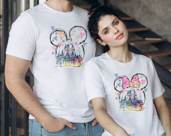 Comfort Colors® Disney Family Matching-shirt, Disney Family-T-shirt, Mickey en Minnie Castle-shirt, Mickey Mouse-shirt, Aquarel Castle-T-shirt
