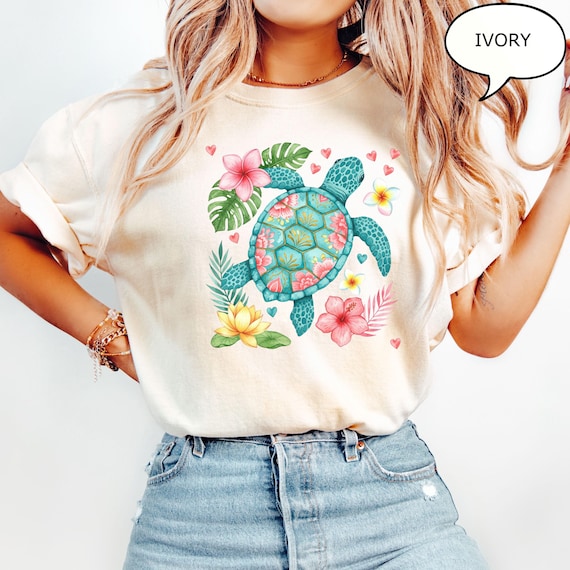 Comfort Colors® Floral Sea Turtle T-Shirt, Summer Woman Shirt, Beach Shirt, Ocean Shirt, Gift For Nature Lover