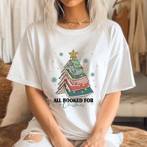 Comfort Colors® Christmas Book Tree Shirt, All Booked For Christmas Shirt,  Gift for Librarian, Book Lovers Christmas Shirt, Bookworm Shirt