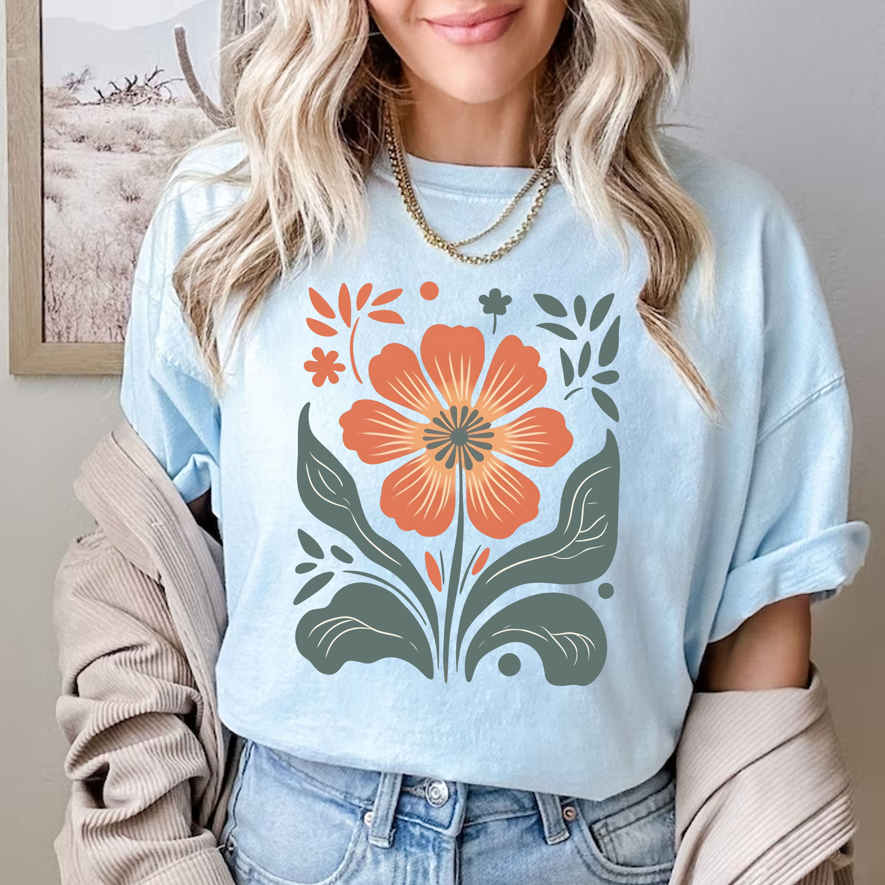 ★24SS新作★ROMANTIC CROWN★BACK POINT BLUE FLOWER TEE SHIRT BACK POINT BLUE FLOWER TEE SHIRT_BLACK | ROMANTIC CROWN