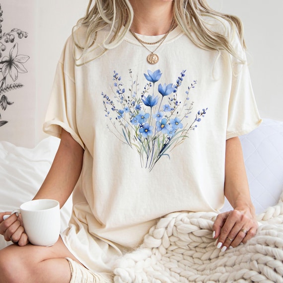 Comfort Colors® Blue Flower Bouquet Shirt, Flower Lover Shirt, Retro Floral Shirt, Flower Shirt, Plant Ladies Shirt, Gift for Nature Lover