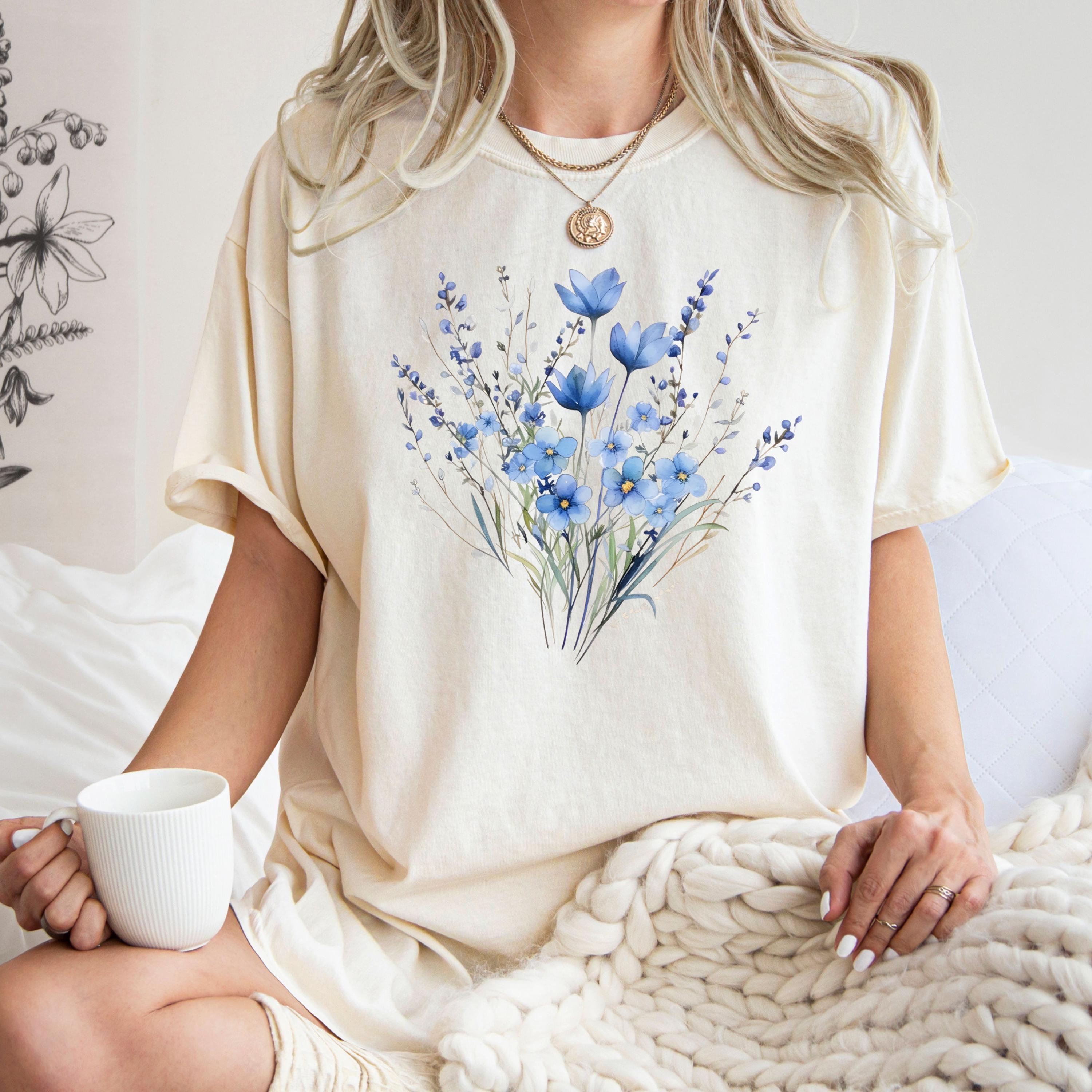 【COLOR iN ID】Big Corsage Short Sleeve Tee Flower Corsage Shirt Oversized Slouchy V Neck Tee Loose