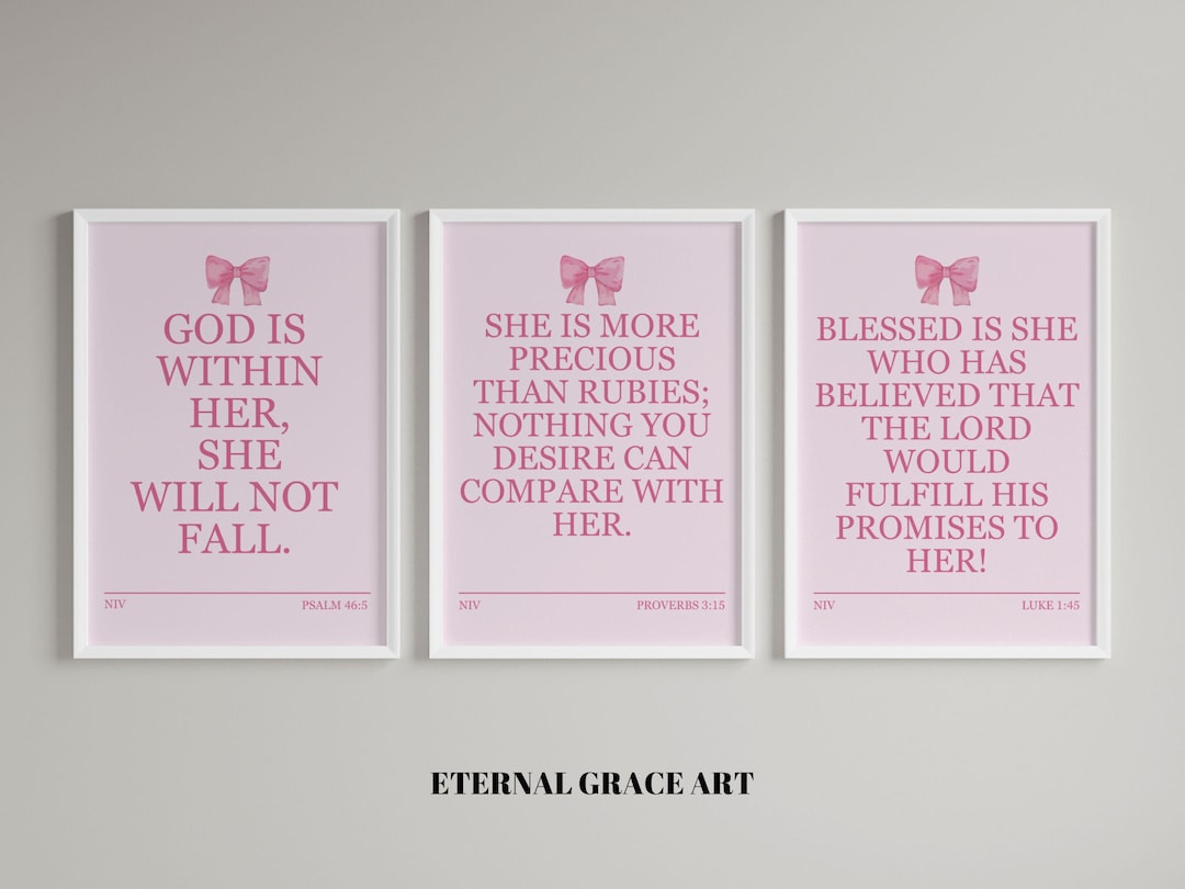 Pink Bible Verse Wall Art Set, Girly Coquette Decor (digital Download ...