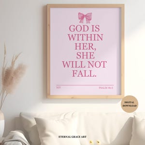 Psalm 46:5 Pink Christian Wall Art, Bedroom Decor Teen Girl Art, Bible Verse Christian Aesthetic Wall Art, Scripture Wall Art Printable
