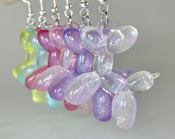 Translucent and Luminescent Balloon Dog Earrings | colorful, fun earrings, animal earrings, glow in the dark, dangle earrings, 3D earrings