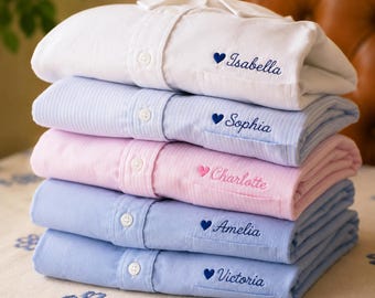 Personalized Embroidered Oxford Shirt,Custom Name Shirt,Bridesmaid Button Down Shirt,Bride Getting Ready Outfit,Wedding Party Shirt