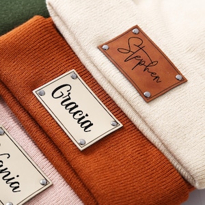 Personalized Knit Baby Beanie with Leather Name Patch