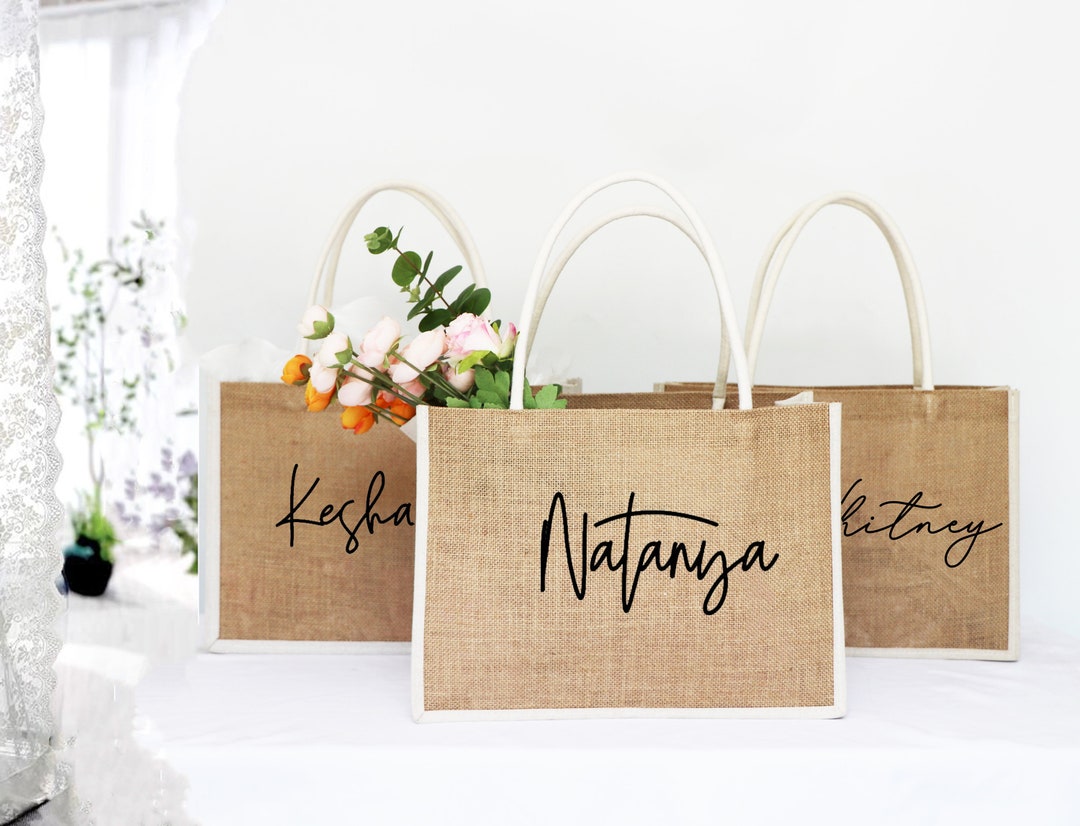 Personalized Burlap Bags, Custom Bridesmaid Burlap Beach Tote Bag ...