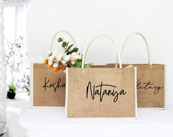 Personalisierte Sackleinen Taschen, Brautjungfer Sackleinen Strand Tragetasche, Brautjungfer Sackleinen Tote Geschenktaschen, Brautjungfer Vorschlag, Brautjungfer Geschenke Tasche