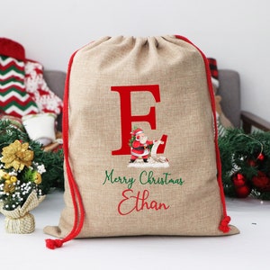 Personalised Santa Sack - Personalised Christmas Sack - Personalised Christmas Toy Sack - Name & Initial Christmas Reindeer - Christmas Gift