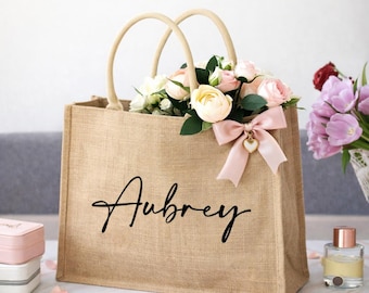 Personalized Burlap Bags, Custom Bridesmaid Burlap Beach Tote Bag,Bridesmaid Burlap Tote gift Bags, Bridesmaid Proposal,Bridesmaid Gifts Bag