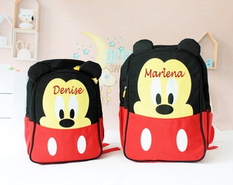 Mochila personalizada com o personagem Mickey Mouse, bordado personalizado, avental infantil com estampa de culinária, presentes de Natal para crianças/meninas.