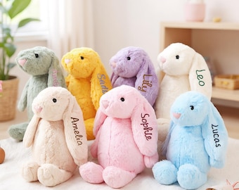 Conejito bordado personalizado, peluche de conejo personalizado, regalo personalizado para bebé, peluche de conejo personalizado, peluche de conejo
