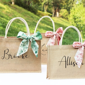 Personalized Burlap Tote Bags with Scarf, Jute Bag Bridesmaid Gifts, Bachelorette Party,Bridal Party, Bachelorette Party Favor, Gift for Her