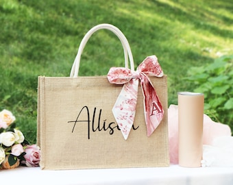 Sacola de juta personalizada com nome, sacola de presente para madrinhas, sacola de praia com monograma, sacola de casamento, lembrancinhas para despedida de solteira, presentes para chá de panela.