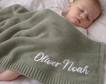 Coperta per neonati con nome personalizzato, coperta lavorata a maglia personalizzata per neonati, regalo per baby shower, regalo neutro per neonati, coperta con nome ricamato