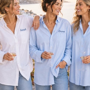 Personalized Bridesmaid Shirt, Embroidered Oxford Shirt, Custom Name Button Down Shirt, Bride Getting Ready Shirt, Wedding Party Shirt image 4