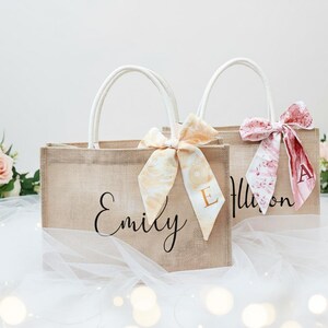 Personalized Burlap Tote Bags with Scarf, Jute Bag Bridesmaid Gifts, Bachelorette Party,Bridal Party, Bachelorette Party Favor, Gift for Her