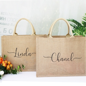 Personalisierte Sackleinen Taschen, Brautjungfer Sackleinen Strand Tragetasche, Brautjungfer Sackleinen Tote Geschenktaschen, Brautjungfer Vorschlag, Brautjungfer Geschenke Tasche