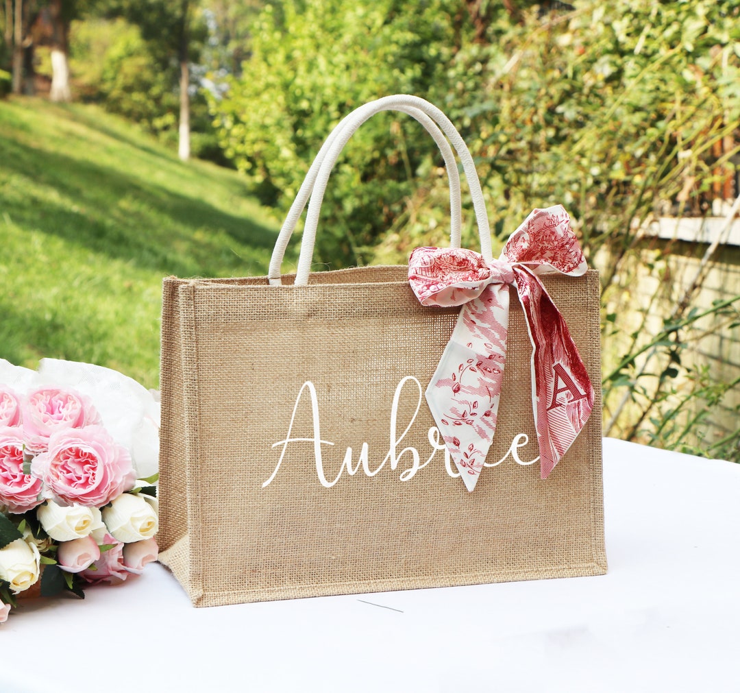 Personalized Burlap Tote Bags Custom Name Jute Bag Bridesmaid Gift Bag ...