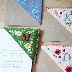 Personalized Hand Embroidered Corner Bookmark - 26 Letters and 4 Seasons - Felt Triangle Page Stitched Corner Bookmark - Gift For Her
