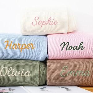 Personalized Knit Baby Blanket: Embroidered Cotton Monogram - 80x100cm